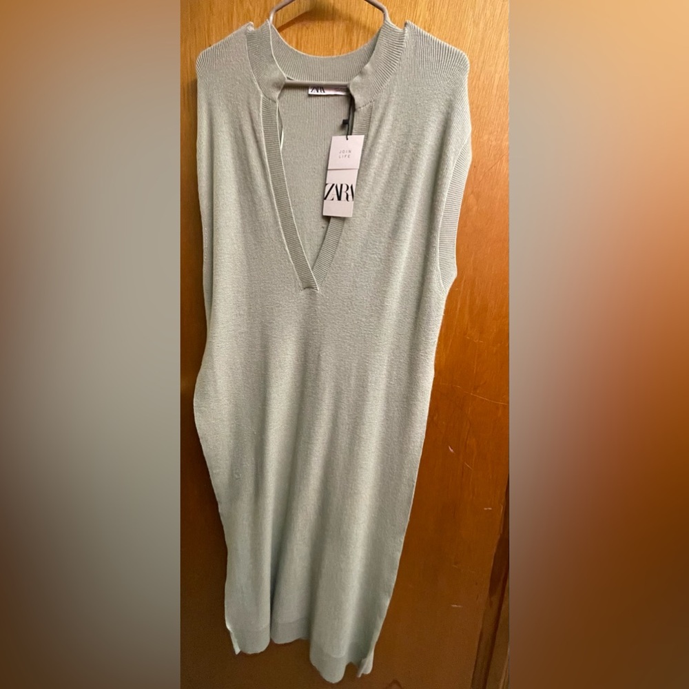 Green long tunic/ vest Zara size small new with tags